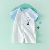 Newborn baby pure cotton one-piece harem thin summer wear pure cotton short-sleeved outdoor baby crawling suit for men and women  Blue