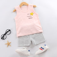 2023 Children's vest set baby clothes suspenders cotton boys and girls Patrick Star baby clothes sleeveless two-piece set summer  Multicolor