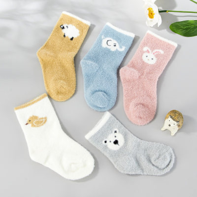 Baby Solid Color Cartoon Pattern Plush Socks