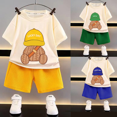 Tops y pantalones con estampado de dibujos animados informales de verano para niño pequeño de 2 piezas