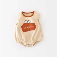 Baby cute baby fart clothes summer baby big eyes patch letter hayi one-year-old dress trendy 0-2 years old crawling suit  Apricot