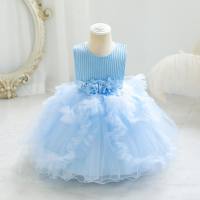 Novo estilo vestido de princesa meninas vestido de verão saia tutu infantil saia vestido de festa de aniversário  Azul