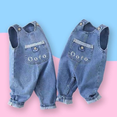 Baby overalls one-piece sleeveless trousers for men and women, fashionable children's Korean style trousers for spring, autumn, autumn and winter, versatile