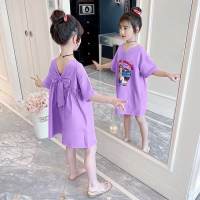 Abito da ragazza abito estivo 2024 abito da t-shirt lungo a maniche corte per ragazze nuovo stile abito estivo per bambini in stile coreano  Viola