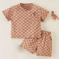 Baby Boy Letter Print Short-sleeve T-shirt & Shorts  Brown