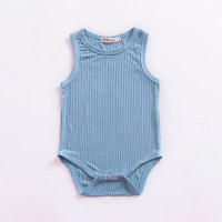 Baby Solid Color Knitted Sleeveless Triangle Romper  Blue