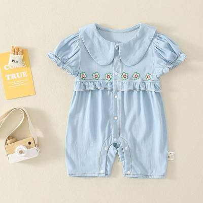 Baby jumpsuit short-sleeved denim baby girl clothes infant clothing summer clothes romper climbing clothes thin short-sleeved trendy