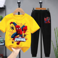 Ropa para niños Spider-Man, pantalones de manga corta, dos piezas, primavera y verano, nuevos trajes para niños, trajes para niños mayores, ropa para niños guapos, trajes de moda  Amarillo