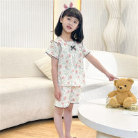 Children's thin home clothes suit little girl short-sleeved shorts pajamas bubble girl small fresh two-piece suit  Multicolor