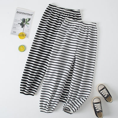 Children's fashion black and white striped loose casual pants boys and girls home pajamas sports cuffed trousers