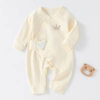 Lace-up baby jumpsuit newborn clothes pure cotton baby underwear pajamas baby clothes butterfly clothes  Yellow