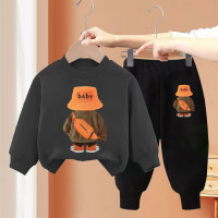 2-Piece Toddler Boy Autumn Casual Graphic Printing Long Sleeves Tops & Pants  Black