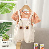 Boys overalls suit 2024 new baby summer short-sleeved fashionable baby summer cartoon two-piece set trendy  Pink