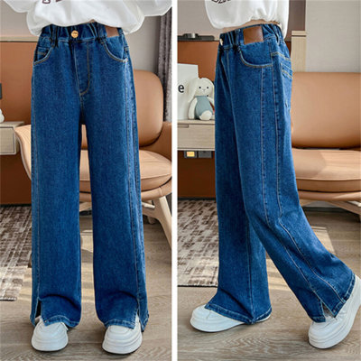 Pantaloni da bambina Jeans larghi dritti casual a gamba larga per bambini alla moda