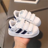 Weiße Shell Toe-Sneakers mit Streifenmuster für Kinder  Blau