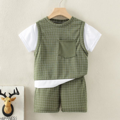Toddler Boy Casual Plaid Color-block Top & Shorts