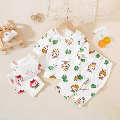 2-piece Toddler Pure Cotton Allover Cartoon Figure Printed Short Sleeve Top & Matching Pants