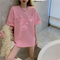 Teen Girls Embossed Mickey Lettering T-Shirt Top  Pink
