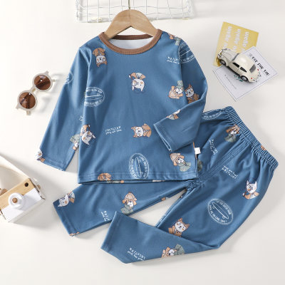 2-piece Toddler Boy Pure Cotton Allover Printed Long Sleeve Top & Matching Pants