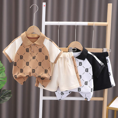 Foreign trade 2023 new Korean style summer casual children's baby boy short-sleeved full-print suit casual trendy children's suit