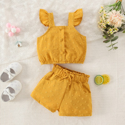 Baby Girl 2 Pieces  Solid Color Sleeveless Blouse & Shorts