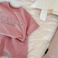 Children's clothing children's short-sleeved suit letter printing boy short-sleeved shorts two-piece T-shirt baby summer clothes  Pink