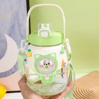 Children's big belly cup space capsule cartoon large capacity sealed household straw student water cup portable cute water cup  Multicolor