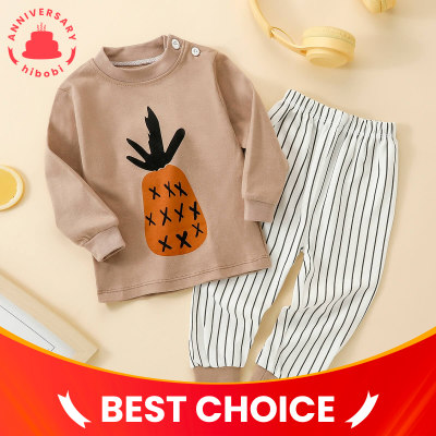 Children's Pineapple Printed Long Sleeve T-shirt & Stripes Pants Home Set