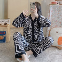 2-teiliges Pyjama-Set mit Eisseide-Druckmuster für Damen  Zebramuster