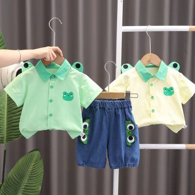 2 Summer new boys and girls cartoon short-sleeved T-shirt solid color lapel POLO shirt suit baby animal two-piece suit trendy