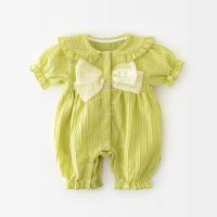 Baby jumpsuit for girls with bowknot, fresh and simple summer outing, short-sleeved climbing clothes, newborn princess style  Green