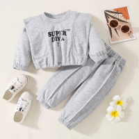 2-piece Toddler Girl Letter Printed Sweatshirt & Solid Color Pants  Gray
