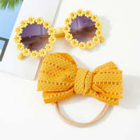 2-piece Children's Bowknot Headwrap & Matching Daisy Style Sunglasses  Yellow