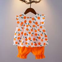 Girls summer two-piece suits, new baby products, sweet two-piece suits, cute princess style, fashionable children's forest style  Orange