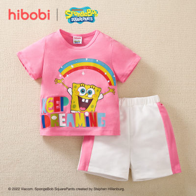 hibobi x Bob Esponja Niñas Pequeñas Linda Impresión Casual Contraste Color Top+Pantalones