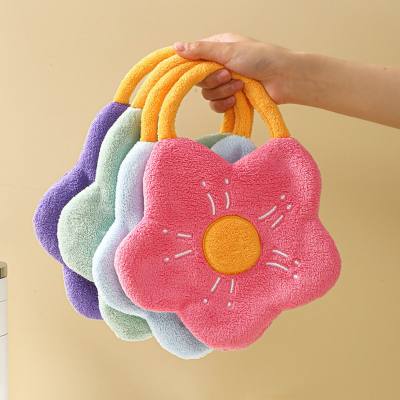 Thick coral velvet hand towel, hanging hand towel, creative cartoon flower hand towel, table rag wholesale