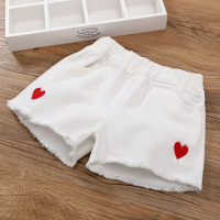 Girls denim shorts summer middle and large children's wear beach pants white outer wear loose hot pants little girls pants  White