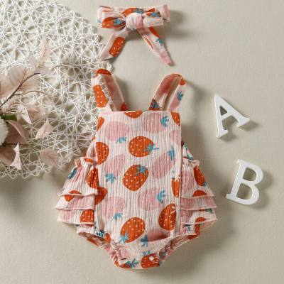 Barboteuse triangulaire froissée Double couche fraise pour bébés filles, avec foulard
