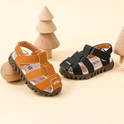 Sandalias de velcro con punta abierta de color sólido para niños pequeños