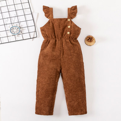 Toddler Girl Corduroy Solid Color Button Front Elasticized Suspender Pants