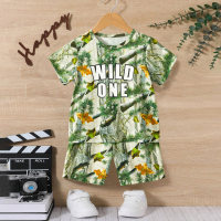 Toddler Boy's Camouflage Printed Short-sleeved T-shirt and Shorts set  Light Green