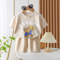 Short-sleeved suits summer new waffle boys and girls casual  Beige