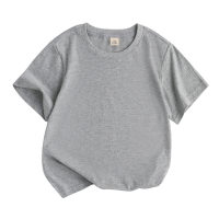 T-Shirt ample à manches courtes pour enfants, col rond, pur coton, couleur unie, absorbant la sueur  gris