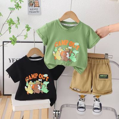 New style boy short-sleeved suit baby summer casual cartoon T-shirt boy casual shorts two-piece suit fashion