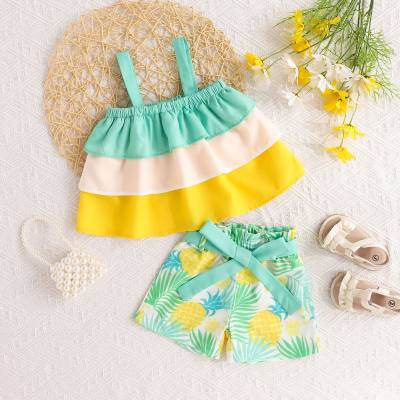 Summer girls sleeveless suspender tube top clothes for small and medium children bow shorts two-piece baby clothes