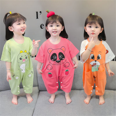 Children's short-sleeved jumpsuit summer boys cartoon thin air-conditioning clothes girls baby crawling clothes pajamas home clothes