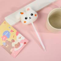 Cute bunny doll rabbit fur ball pen student decompression cute plush ballpoint pen  Multicolor