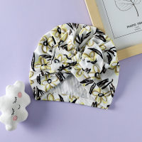Bandeau bébé en pur coton à imprimé floral et nœud papillon  Jaune