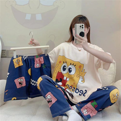 Conjunto de pijama de tres piezas para niña adolescente con dibujos de Bob Esponja