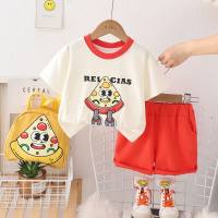 New summer style comfortable and fashionable rice ball backpack short-sleeved suit for small and medium-sized children, trendy and cool boys' summer short-sleeved suit  Red
